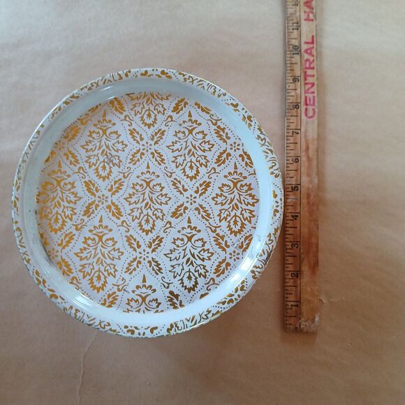 Vintage Container Tin Round Storage Box White & Gold Cottagecore Holiday - Picture 7 of 7
